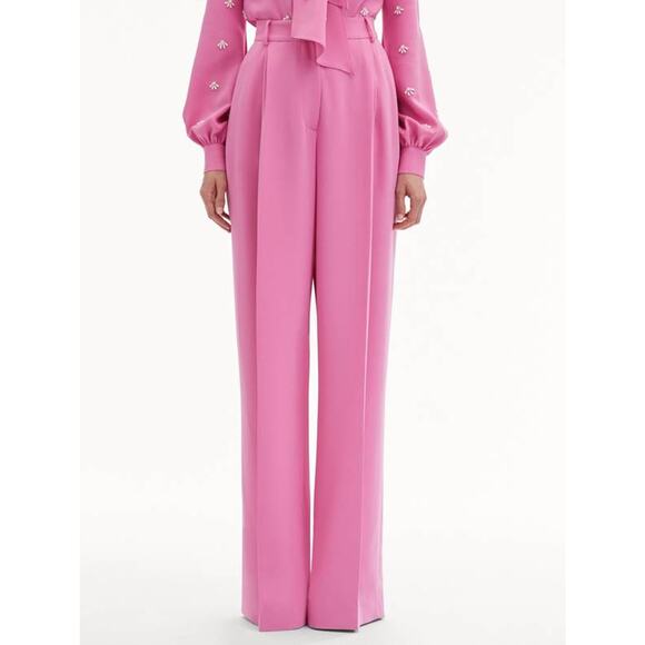 OSCAR DE LA RENTA Wide Leg Silk Georgette Pants in Roh Pink 8 - Picture 1 of 6